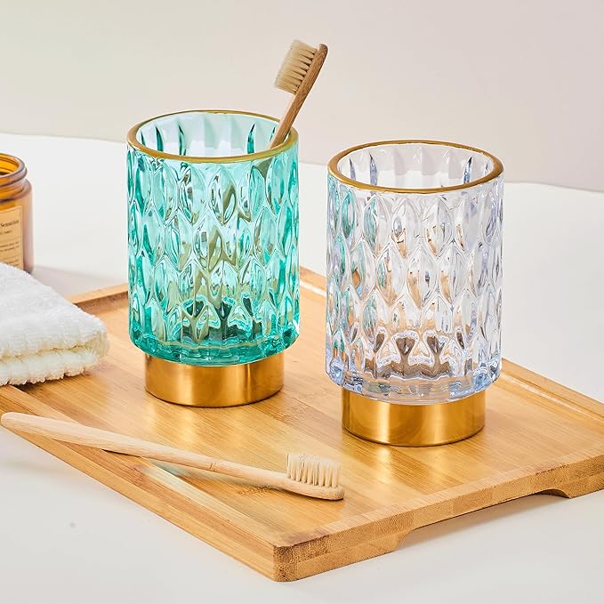 Makeup Brush Holder Organizer,Toothbrush Holders,Desk Pen Pencil Holder,Multifunctional Vintage Glass Brush Cup（A39-9-US）
