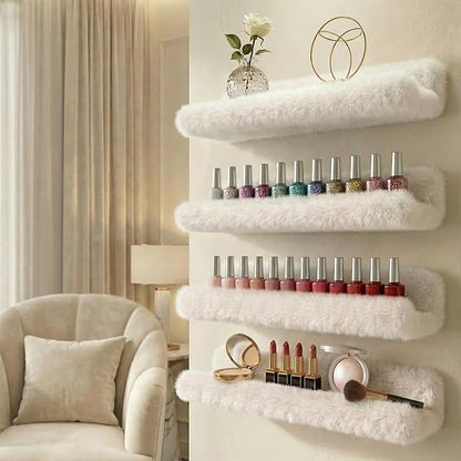 Care&More YJ 15 Inch Nail Polish Shelves, 4-Pack Fluffy Nail Polish Rack for Storing Nail Bottles, Sunglasses, Essential Oils, Plush Soft White