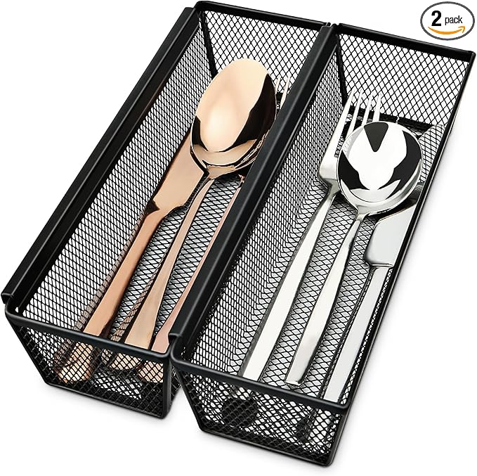 Silverware Organizer for Drawer, Utensil Drawer Organizer, 2 Pack Silverware Drawer Organizer Tray, Organizadores De Cocina, Flatware Organizer for Drawer with Interlocking Arm