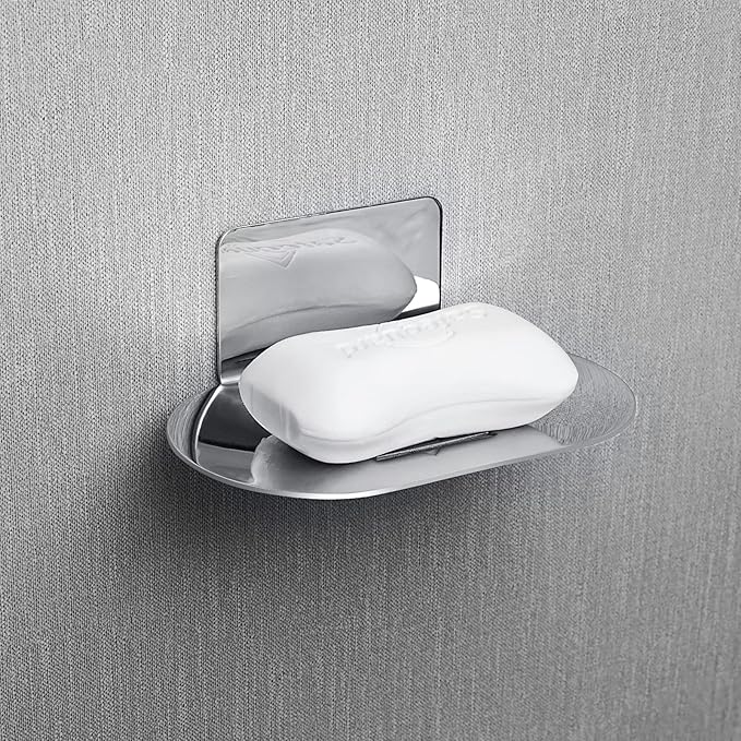 Stainless Steel Soap Tray - 3 Slot Self-Adhesive Wall Mounted Shower Soap Stand (Reflective Silver)