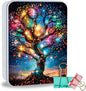 Metal Tin Box Sturdy Metal Storage Box with Lid, Large Container Holder for TCG Cards,Car Keys,Cookies,Tin Containers for Gift,5.0x3.7x1.6 Inch,Exquisite Pattern Design(Shining Tree)