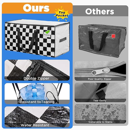 BETU 10 Pack Moving Bags Moving Storage College Dorm Camping Packing Travel PE Heavy Duty, Sturdy Handle, Zipper Large Storage Tote Bag Moving Boxes Box Alternative - White Plaid 29L x 15W x 15H