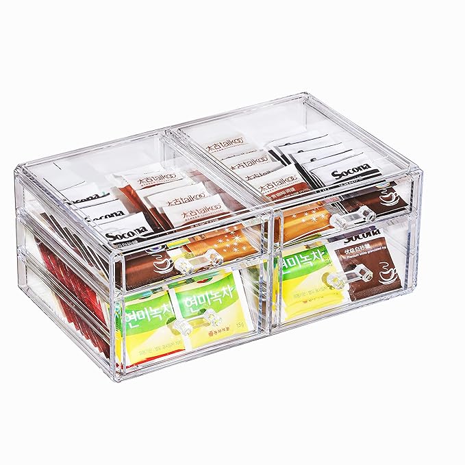 Cq acrylic Makeup Organizers with 4 Drawers,Rectangular Office Stationery Supplies Plastic Clear Storage Containers,Stackable Acrylic Drawers Suitable for Office,School,Home desk organizer