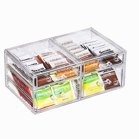 Cq acrylic Makeup Organizers with 4 Drawers,Rectangular Office Stationery Supplies Plastic Clear Storage Containers,Stackable Acrylic Drawers Suitable for Office,School,Home desk organizer