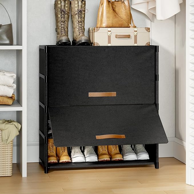 Shoe Rack, 5 Tier Shoe Storage Cabinet with Door 20 Pair Plastic Shoe Shelves Organizer for Closet, Entryway, Hallway, Bedroom, Black