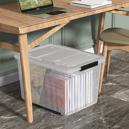 70 Quart Large Plastic Storage Boxes with Wheels, Clear Latching Box, 4 Packs