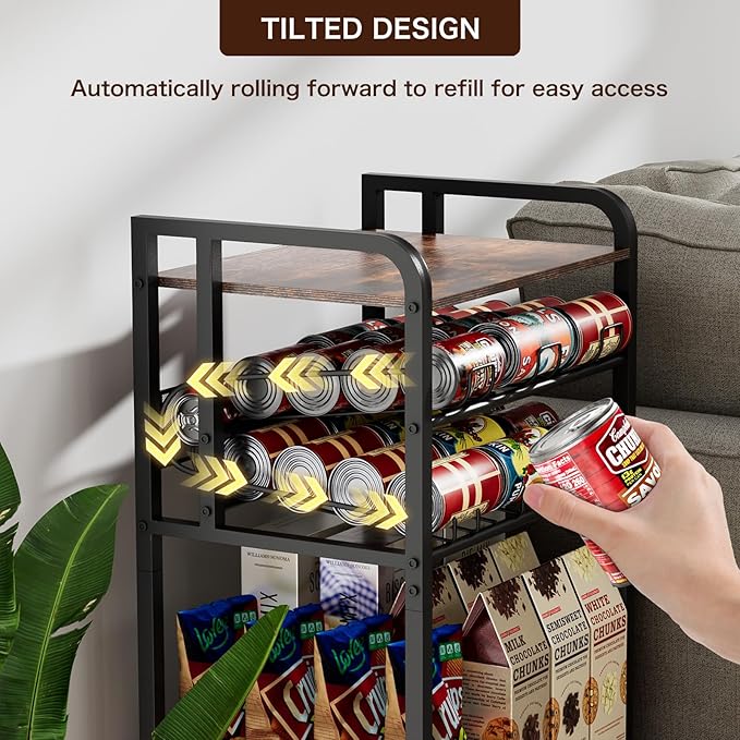Soda Can Organizer for Pantry, 5-Tier Storage Shelf, Kitchen Organizers and Storage, Multifunctional Snack Organizer Rack, Standing Can Rack for Pantry/Kitchen (Black)