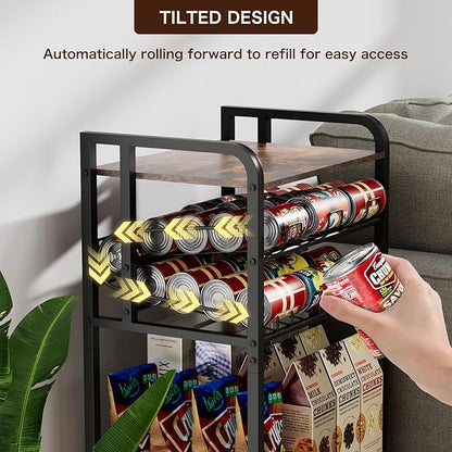 Soda Can Organizer for Pantry, 5-Tier Storage Shelf, Kitchen Organizers and Storage, Multifunctional Snack Organizer Rack, Standing Can Rack for Pantry/Kitchen (Black)