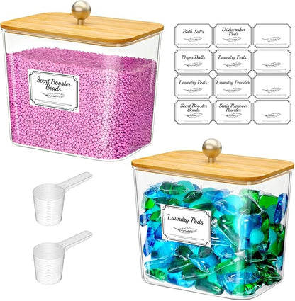Lifewit Laundry Pods Container with Lid, Dryer Sheet Holder, Room Organization Storage for Coffee Pods Kcup Washing Powder, Scent Booster Beads, 2600 ml/0.7gal，Natural,2 Pcs