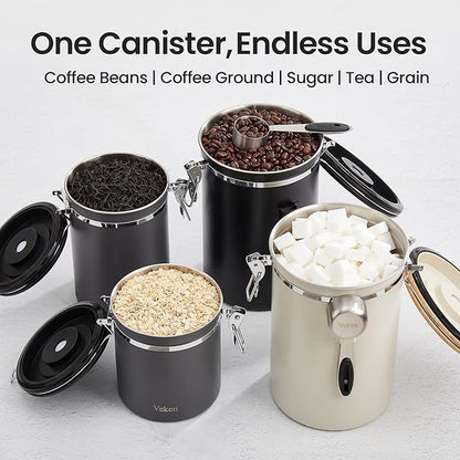 Veken Coffee Canister, 39OZ Large, Mothers Day Gifts For Women, Airtight Stainless Steel Food Storage Container for 2.2lbs Coffee Beans, Ground, Sugar, Tea, Flour, Cereal,Kitchen Bar Accessories,Cream