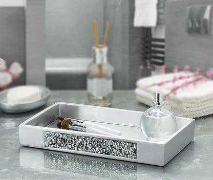 Creative Scents Silver Mosaic Bathroom Tray - Decorative Bathroom Vanity Tray - Perfume Tray for Dresser - Small Rectangle Mirror Tray for Perfume and Makeup - Bling Silver Bathroom Accessories