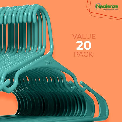 NEATERIZE Clothes Hangers Plastic 20 Pack for Adults - Plastic Hangers, The Perfect Coat Hanger and Space Saving Clothes Hangers for Closet, Percheros Ganchos para Colgar Ropa Hangars - Aqua Hangers