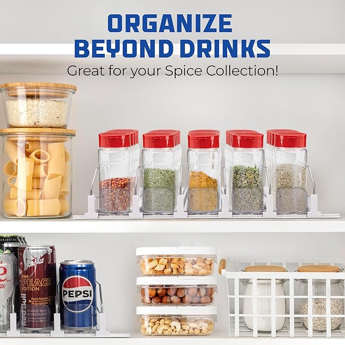 Drink Organizer for Fridge-White Automatic Pusher Glide,12oz 16oz 20oz-Soda Dispenser for Fridge-Holds up to 25 Cans