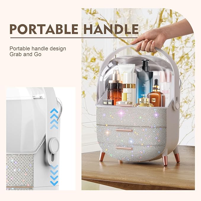 Ptesly Teen Girls Gift Makeup Organizer,Skincare Organizer Jewelry Storage,Cosmetics Storage and Display Case,Make Up Holders and Organizers for Countertop,Bathroom Organizer (Pearl White)