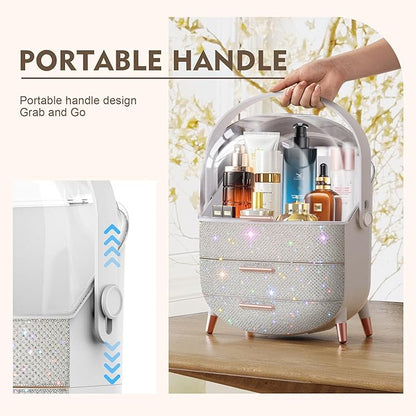 Ptesly Teen Girls Gift Makeup Organizer,Skincare Organizer Jewelry Storage,Cosmetics Storage and Display Case,Make Up Holders and Organizers for Countertop,Bathroom Organizer (Pearl White)