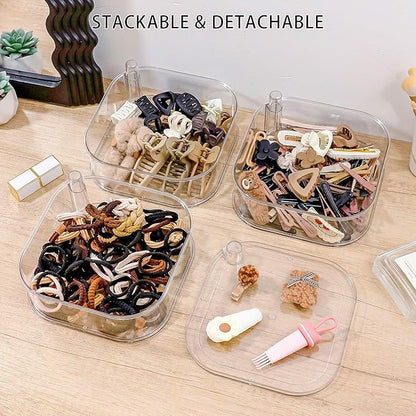 FABROK 3-Layer Hair Ties Organizer for Girls, Large Hair Accessories Storage Box for Clips, Scrunchies, Headbands, Rotating Bathroom and Vanity Container for Makeup Tools, Jewelry