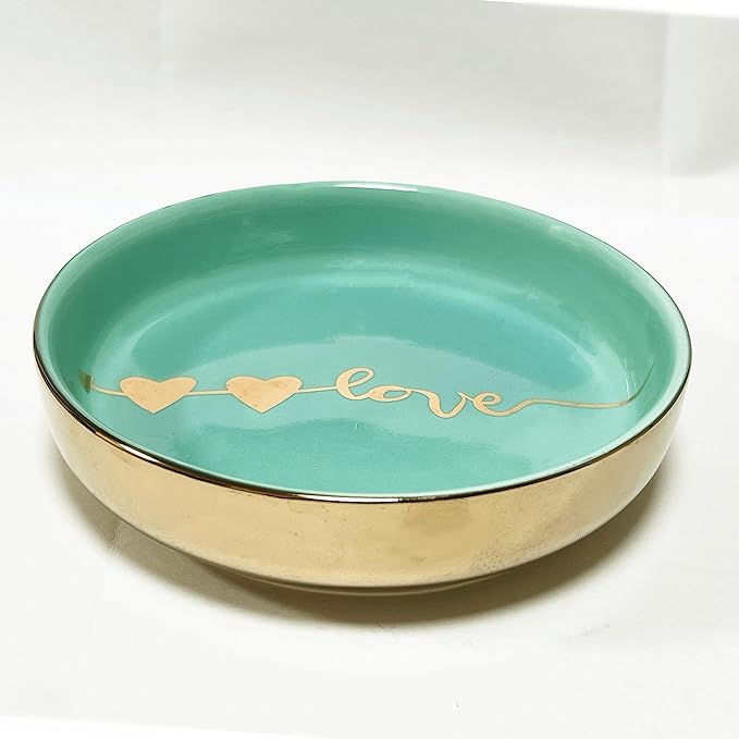 Ring Tray With Printed By Boutique Signature, To Be Prefect Gift, Home Decor, Turquoise Combe Natural Colorful Glaze.