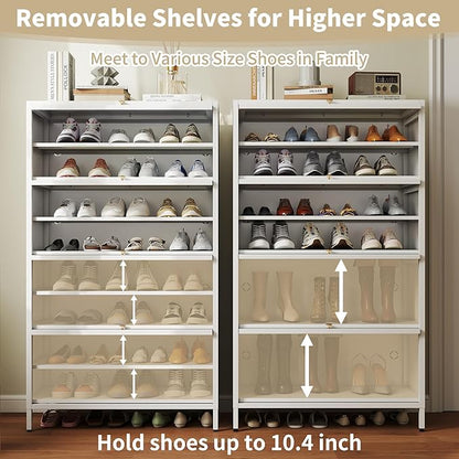 Foreate 8-Tier Tall Shoe Storage Cabinet with 4 Flip-Up Doors & Removable Shelves, 54” Metal Cabinet Shoe Rack Organizer for 24-32 Pair Shoes, Freestanding Modern Entryway Shoe Cabinet, PC Door
