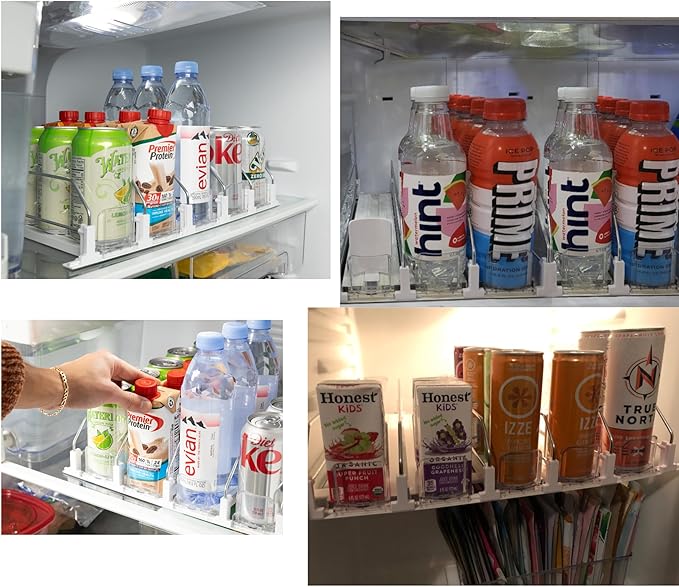 Drink Organizer for Fridge-White Automatic Pusher Glide,12oz 16oz 20oz-Soda Dispenser for Fridge-Holds up to 25 Cans