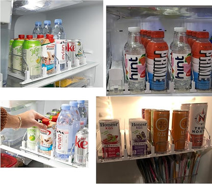 Drink Organizer for Fridge-White Automatic Pusher Glide,12oz 16oz 20oz-Soda Dispenser for Fridge-Holds up to 25 Cans