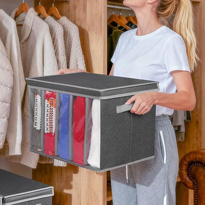 Zilink Upgraded Sweater Organizer for Shelf with Lids and Support Boards Clothes Organizer for Closet with 5 Grids Divider Sweater Storage Bins for Sweaters, Jeans, Pants, Black Pattern, 3 Pack