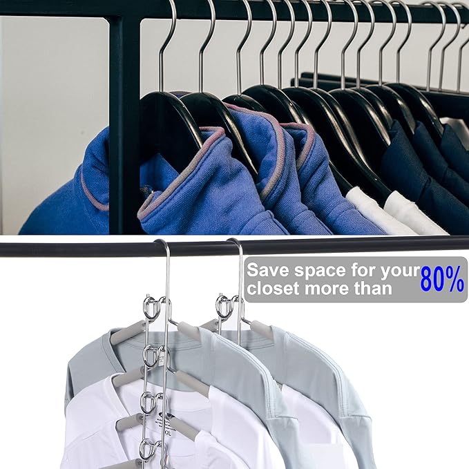Clothes Hanger Space Saver: 4 Pack 5 in 1 Multiple Hangers for Clothes Non-Slip Foam Padded Heavy Duty Hanger Closet Organizer Storage | Set of 4 Multi Shirt Hanger