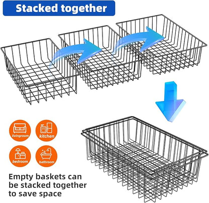 Simple Trending 12 Pack Extra Large Wire Storage Baskets, Pantry Organization for Cabinets, Metal Basket Kitchen, Garage