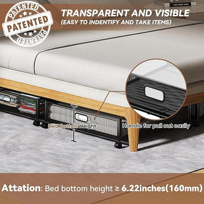 PHINOX Under Bed Storage Containers with Wheels - Shoe Storage Organizer Drawer, Tool-free Assembly Metal Underbed Storage for Bedroom Clothes, Shoes, Blankets - 2Pack