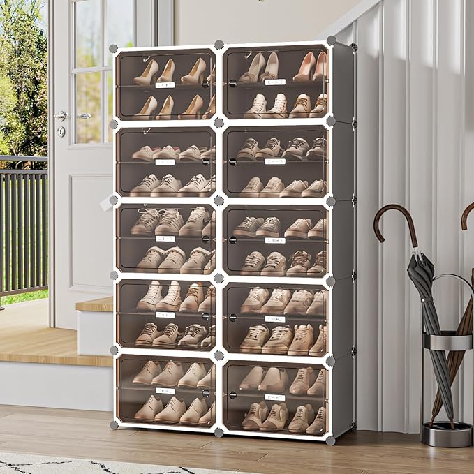 MAGINELS Shoe Rack,Expandable Shoe Cabinet Easy to Assemble. Shoe Storage with Door,Entryway, Closets, Hallway, and Bedroom.Accommodates Up to 40 Pairs of Shoes.