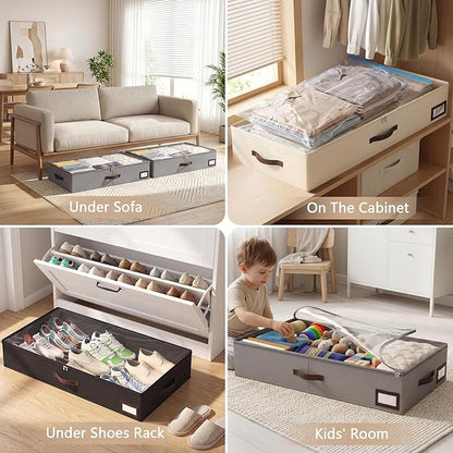 OIAHOMY 2 Pack Under Bed Storage with 4 Compression Bags, Underbed Organizers for Bedroom & Closet, Fits Beds Higher than 5.9", Space-Saving for Seasonal Clothes, Blankets & Shoes - Grey