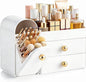 HBlife Makeup Organizer Countertop with Drawers, Vanity Organizers with Brush Holder, Bathroom Counter Organizer for Perfume, Nail Polishes, Lipsticks, Skincare and Eyeshadow Palettes, All White