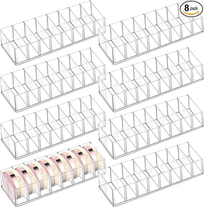 Tuanse 8 Pcs Acrylic Makeup Compact Organizer Detachable 8 Spaces Clear Vanity Drawer Organizer Eyeshadow Palette Storage for Lipstick Highlighter, Skincare Cosmetic Display Cases for Bathroom