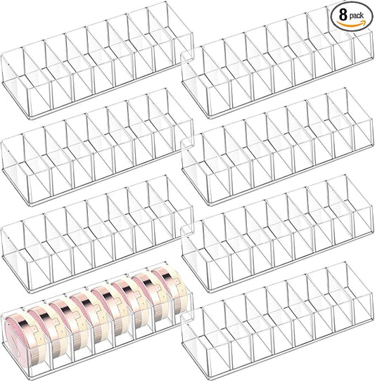 Tuanse 8 Pcs Acrylic Makeup Compact Organizer Detachable 8 Spaces Clear Vanity Drawer Organizer Eyeshadow Palette Storage for Lipstick Highlighter, Skincare Cosmetic Display Cases for Bathroom