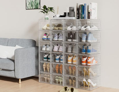 HOMIDEC Shoe Storage, 6 Pack Shoe Organizer Clear Hard Plastic Shoe Box, Shoe Boxes Clear Plastic Stackable, Shoe Boxes with Lids for Size 13, Transparent