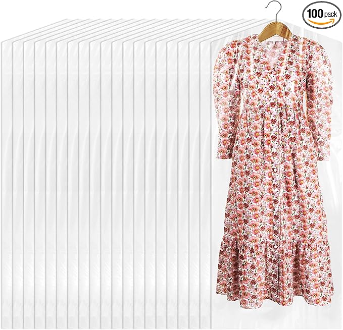 100 Pack Dry Cleaning Bags for Clothes, 60x150 cm Dry Cleaner Bags Plastic Clear, Dust-proof Plastic Garment Bags for Dry Cleaner, Home Storage, Travel, Moving
