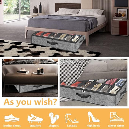 homyfort Under Bed Shoe Storage Organizer for Closet Fits 24 Pairs-Sturdy Underbed Shoe Storage Box Bins,Set of 2 (Linen-like Black)