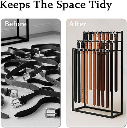 Retail Belt Display Stand,Floor Mounted Belt Hanger, Metal Men Belt Organizer, Commercial Tie Scarf Display Stand for Clothing Retail and Home (Black)