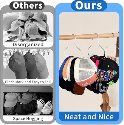6 Packs Hat Hangers for Closet, Premium Hat Organizer for Baseball Caps, Cap Rack for Organizers and Storage, Space Saving Hangers Holder 50 Hats and Usable for Belt, Scarf, Tie, Bra, Purse