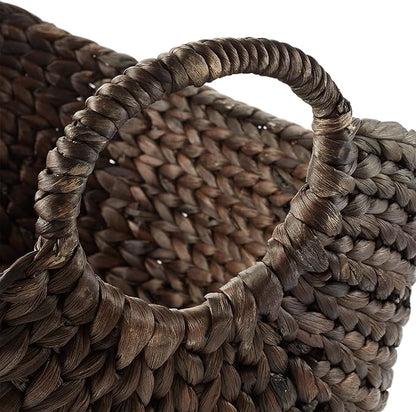 Casafield Large Laundry Boat Basket with Handles - Espresso, Woven Water Hyacinth Multipurpose Storage Organizer for Throw Blankets, Bathroom, Bedroom, Living Room