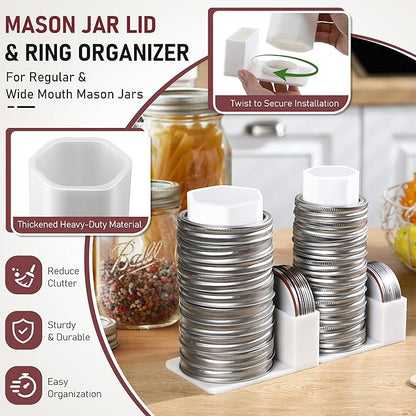 Feekoon Mason Jar Lid Organizer & Holder 2 Pack, Lid Storage Organizer for Regular & Wide Mouth, Removable Sleeve Design Holds 20 Lids & 20 Rings, Mason Jar Accessories for Kitchen Cabinet Storage