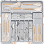 Silverware Drawer Organizer for Kitchen, Adjustable Utensil Drawer Organizer with 2 Knife Block, BPA Free Flatware and Cutlery Holder, Expandable Plastic Storage for Spoons Forks Knives(Grey)