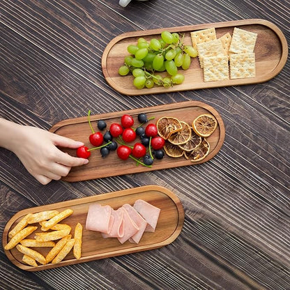 Set of 2 Plates Bathroom Vanity Wood Trays for Home Decor - for Counter Wood Small Decorative Tray, Kitchen Soap Tray,Comestic Holder Bathtub Organizer (14 x 4.5 inches)