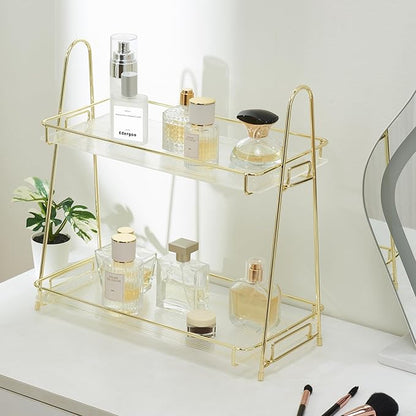 Edergoo Bathroom Organizer Countertop, 2 Tier Bathroom Counter Organizer Tool-Free 10S Assembly, Acrylic Countertop Organizers Shelf for Vanity Dresser Skincare Kitchen Storage