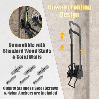 CyclingDeal Swivel Bike Wall Mount Rack - Vertical Adjustable Foldable Bicycle Parking Rack with Wheel Holder - for 20"-29" MTB 700C Road Bikes Home Garage Storage