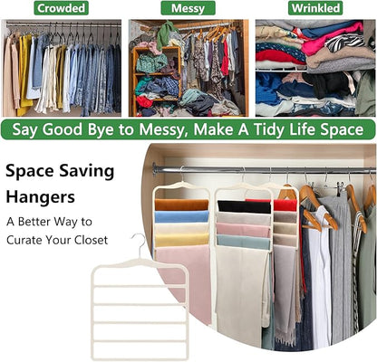 Pants Hangers Space Saving,Organization and Storage for Dorm Room Essentials for College Students Girls,Non-Slip Velvet Hangers,Multifunctional Pant Hanger Closet Organizer for Trousers Scarf-3 Pack