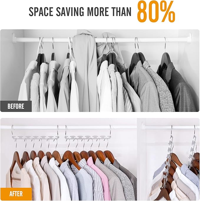 HOUSE DAY Closet Organizers and Storage Space Saving Hangers 12 Pack Stainless Steel Magic Hangers Upgraded Sturdy Multiple Hanger in one Space Saver Clothes Hanger College Dorm Room Essentials