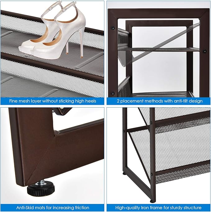Tangkula 4-Tier Metal Shoe Rack, Stackable Flat & Slant Adjustable Shoe Storage Stand, Space Saving Shoes Shelf, Freestanding Shoes Rack Organizer for Entryway, Hallway