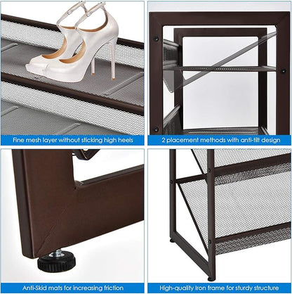 Tangkula 4-Tier Metal Shoe Rack, Stackable Flat & Slant Adjustable Shoe Storage Stand, Space Saving Shoes Shelf, Freestanding Shoes Rack Organizer for Entryway, Hallway