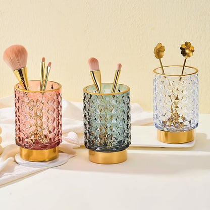 Makeup Brush Holder Organizer,Toothbrush Holders,Desk Pen Pencil Holder,Multifunctional Vintage Glass Brush Cup（A46-4-US）