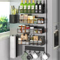 DTUQYX Magnetic Spice Rack for Refrigerator, 7 Pack Metal Shelf Black , Moveable Organizer with Hook Rack, Paper Towel Holder, Kitchenware Strong Storage Fridge